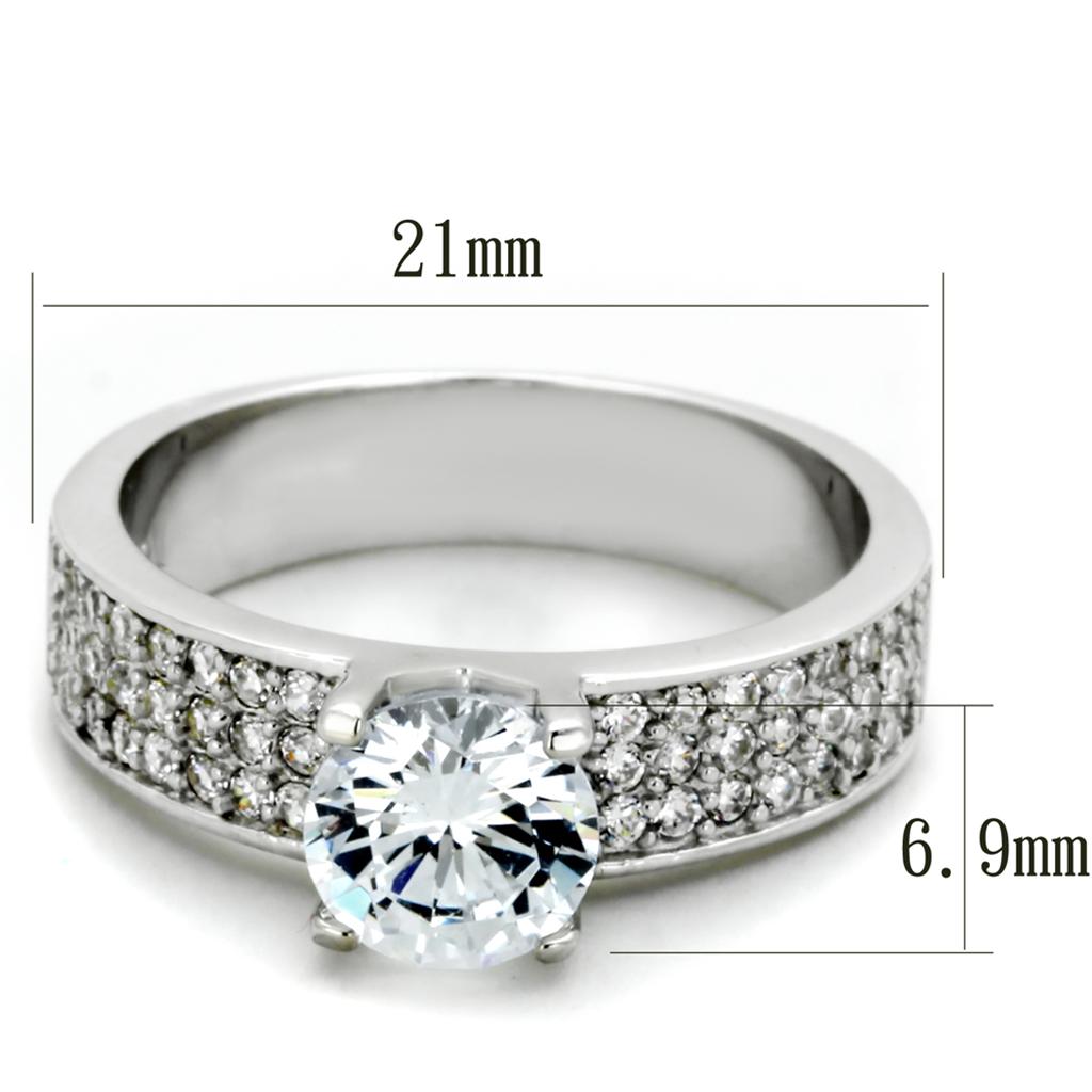 MATS345 - Rhodium 925 Sterling Silver Ring with AAA Grade CZ  in Clear
