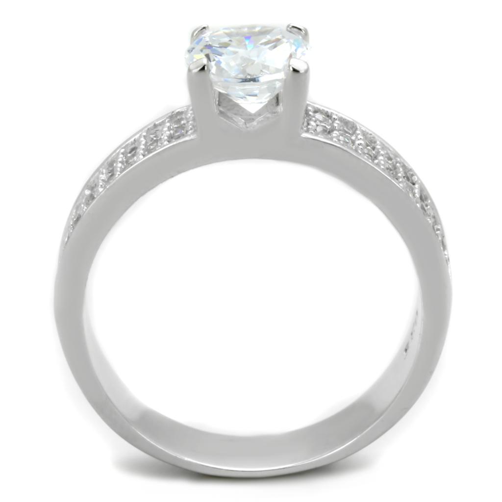 MATS345 - Rhodium 925 Sterling Silver Ring with AAA Grade CZ  in Clear