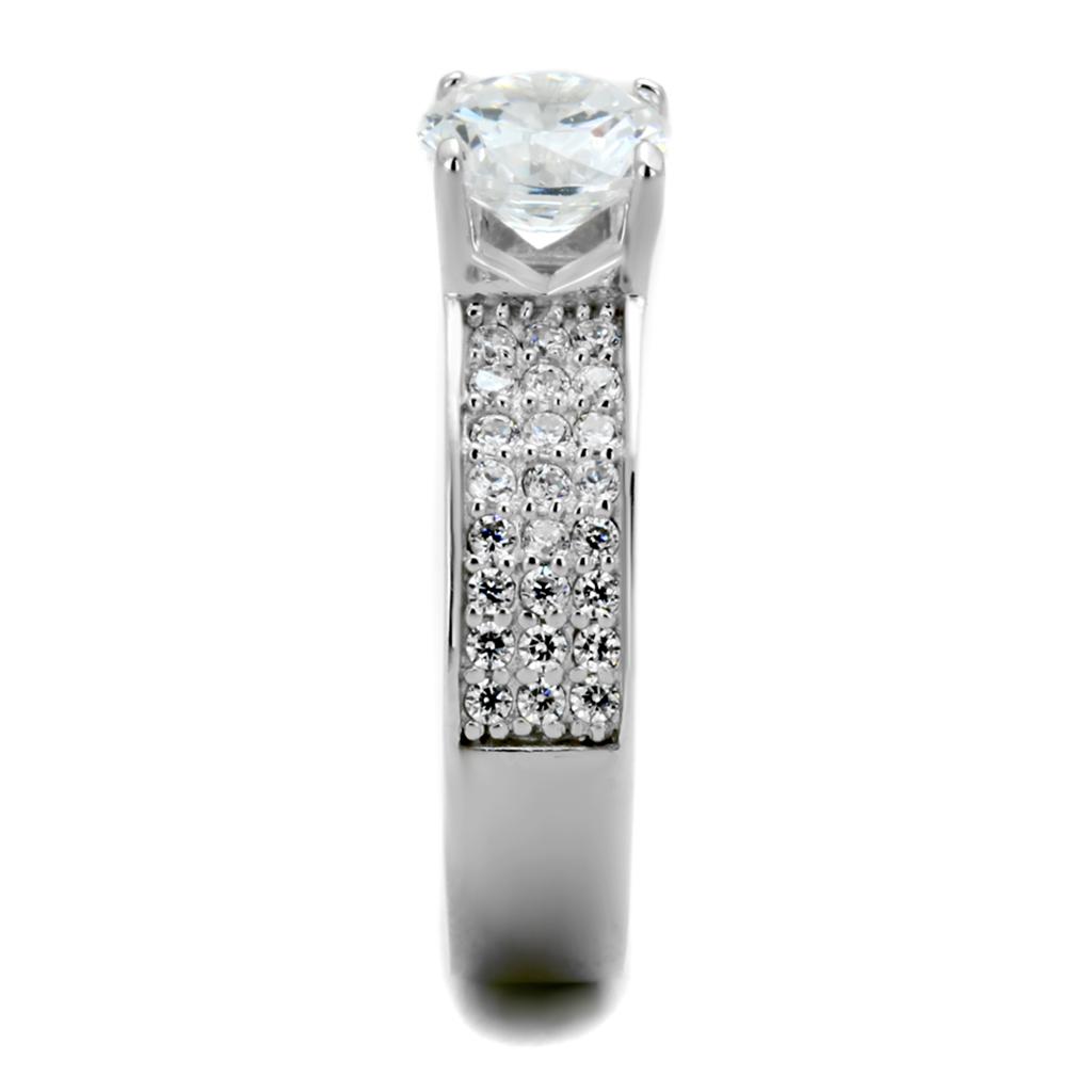 MATS345 - Rhodium 925 Sterling Silver Ring with AAA Grade CZ  in Clear