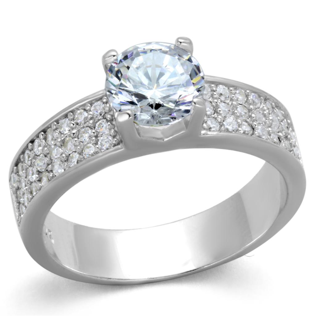 MATS345 - Rhodium 925 Sterling Silver Ring with AAA Grade CZ  in Clear
