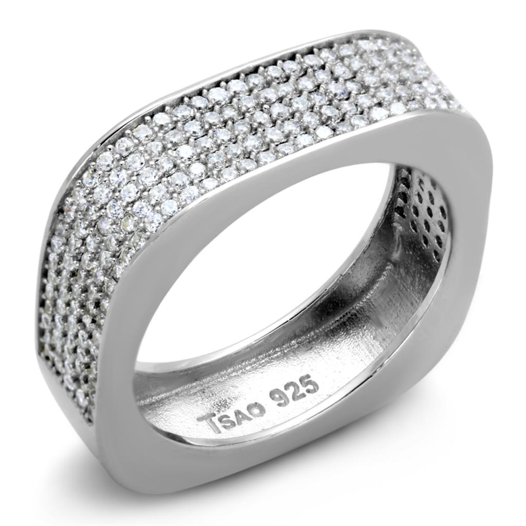 MATS346 - Rhodium 925 Sterling Silver Ring with AAA Grade CZ  in Clear