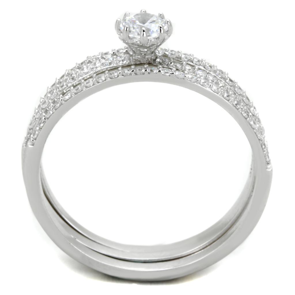 MATS347 - Rhodium 925 Sterling Silver Ring with AAA Grade CZ  in Clear