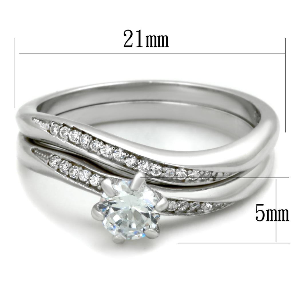 MATS349 - Rhodium 925 Sterling Silver Ring with AAA Grade CZ  in Clear