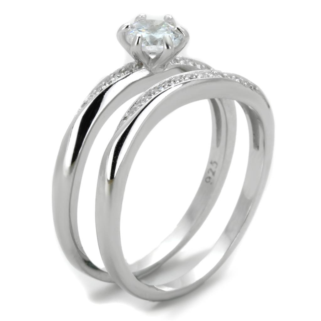 MATS349 - Rhodium 925 Sterling Silver Ring with AAA Grade CZ  in Clear