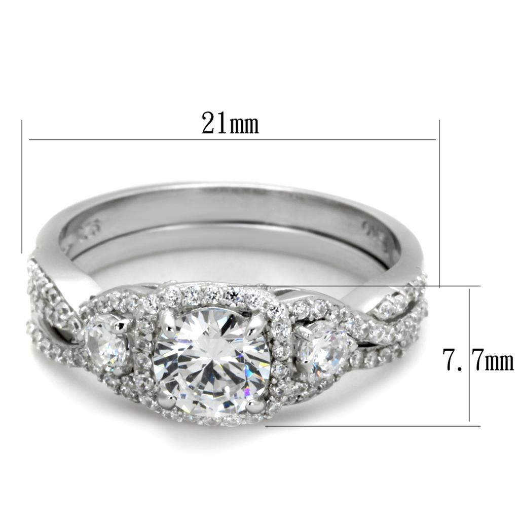MATS352 - Rhodium 925 Sterling Silver Ring with AAA Grade CZ  in Clear