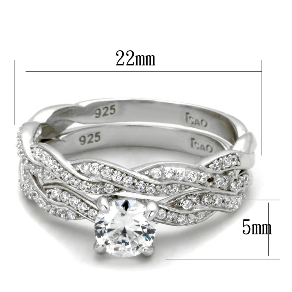 MATS353 - Rhodium 925 Sterling Silver Ring with AAA Grade CZ  in Clear