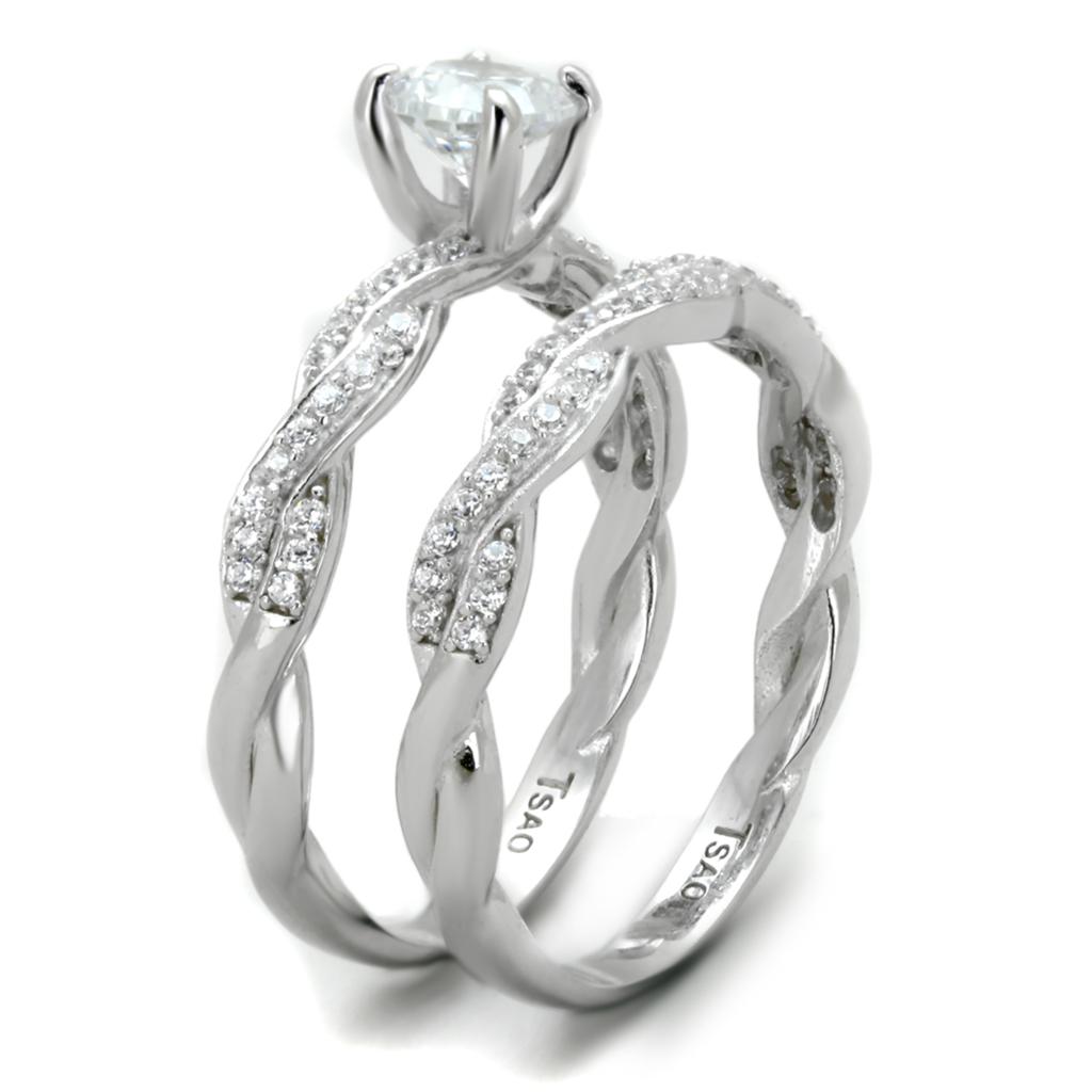 MATS353 - Rhodium 925 Sterling Silver Ring with AAA Grade CZ  in Clear