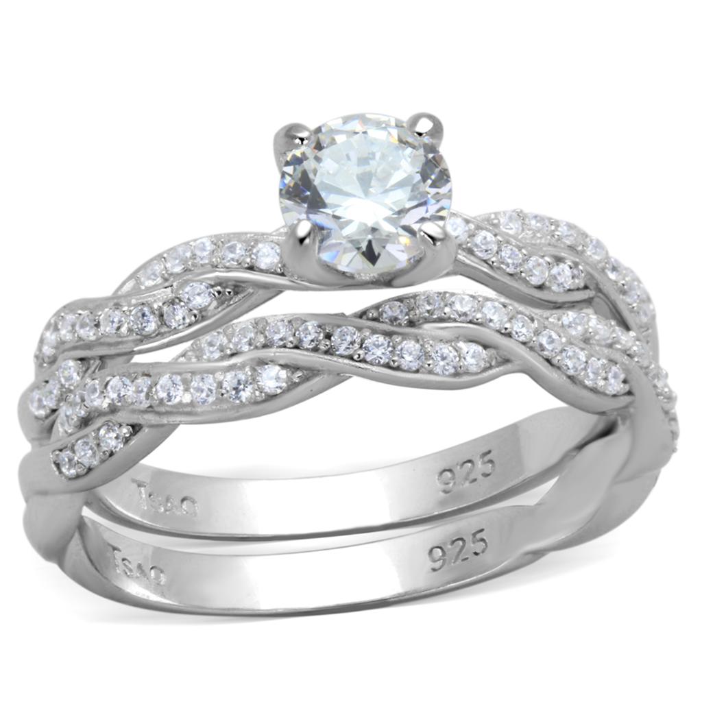 MATS353 - Rhodium 925 Sterling Silver Ring with AAA Grade CZ  in Clear