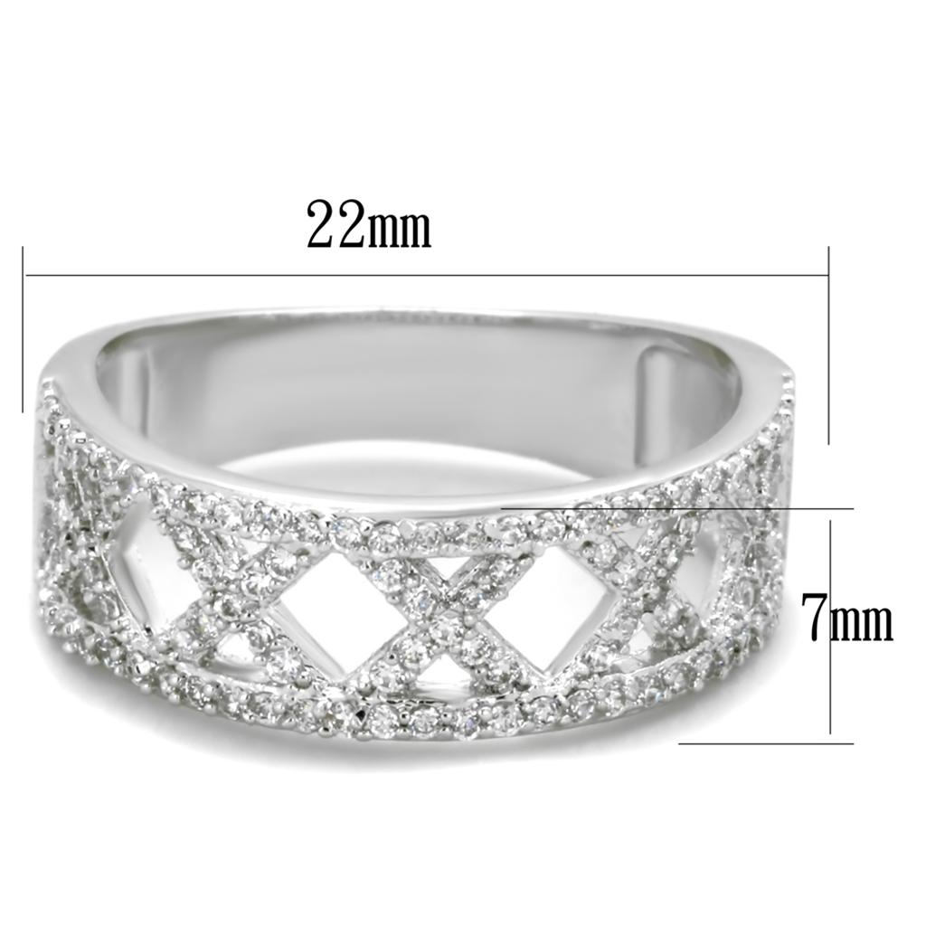 MATS354 - Rhodium 925 Sterling Silver Ring with AAA Grade CZ  in Clear