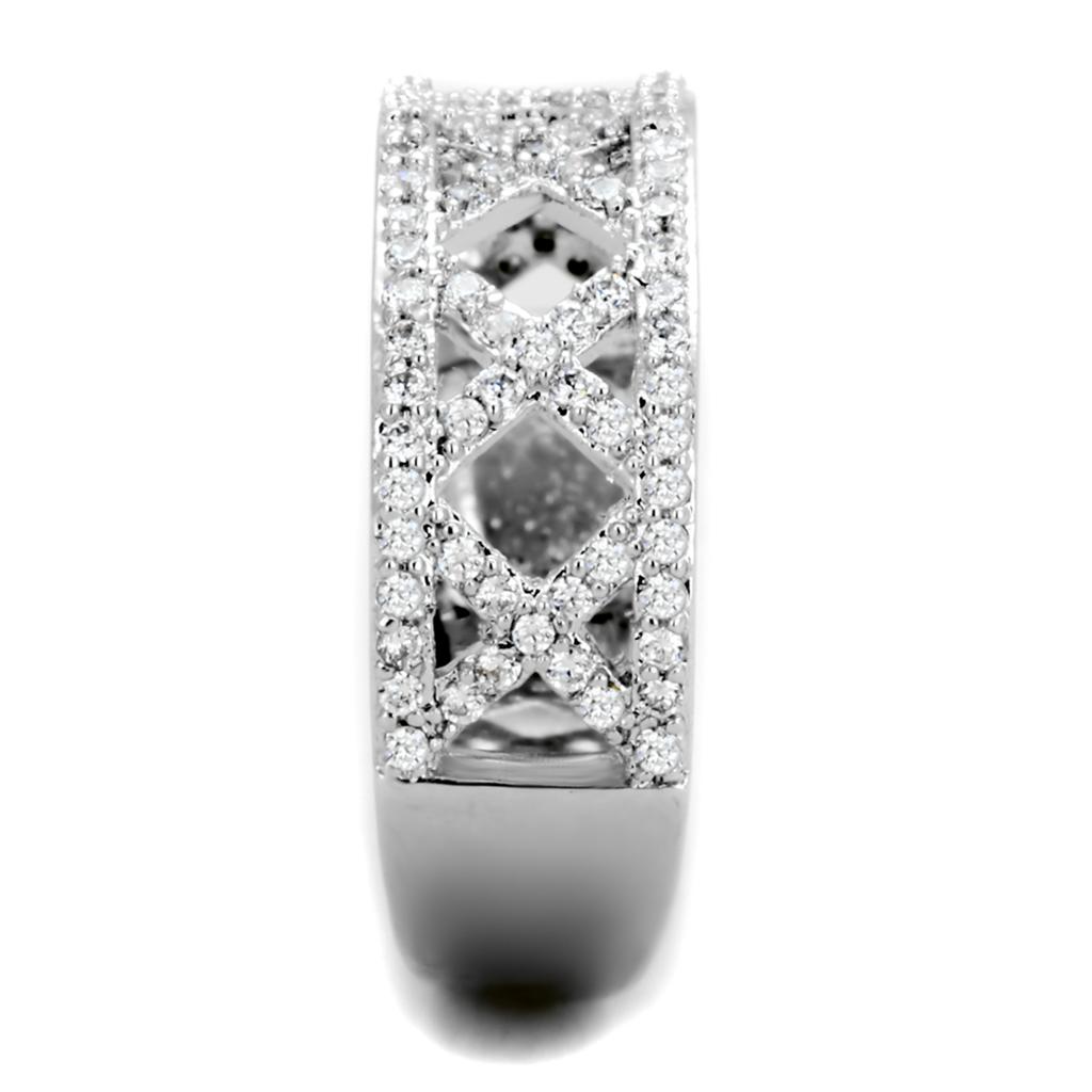 MATS354 - Rhodium 925 Sterling Silver Ring with AAA Grade CZ  in Clear