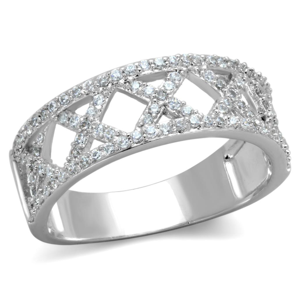 MATS354 - Rhodium 925 Sterling Silver Ring with AAA Grade CZ  in Clear