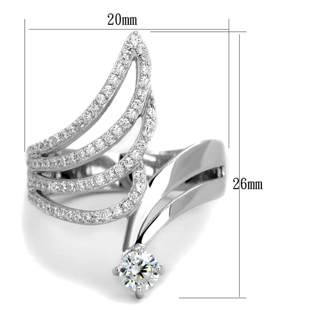 MATS356 - Rhodium 925 Sterling Silver Ring with AAA Grade CZ  in Clear