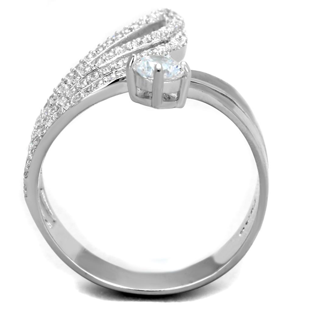 MATS356 - Rhodium 925 Sterling Silver Ring with AAA Grade CZ  in Clear