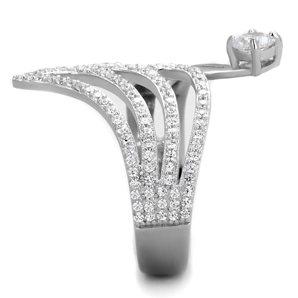 MATS356 - Rhodium 925 Sterling Silver Ring with AAA Grade CZ  in Clear