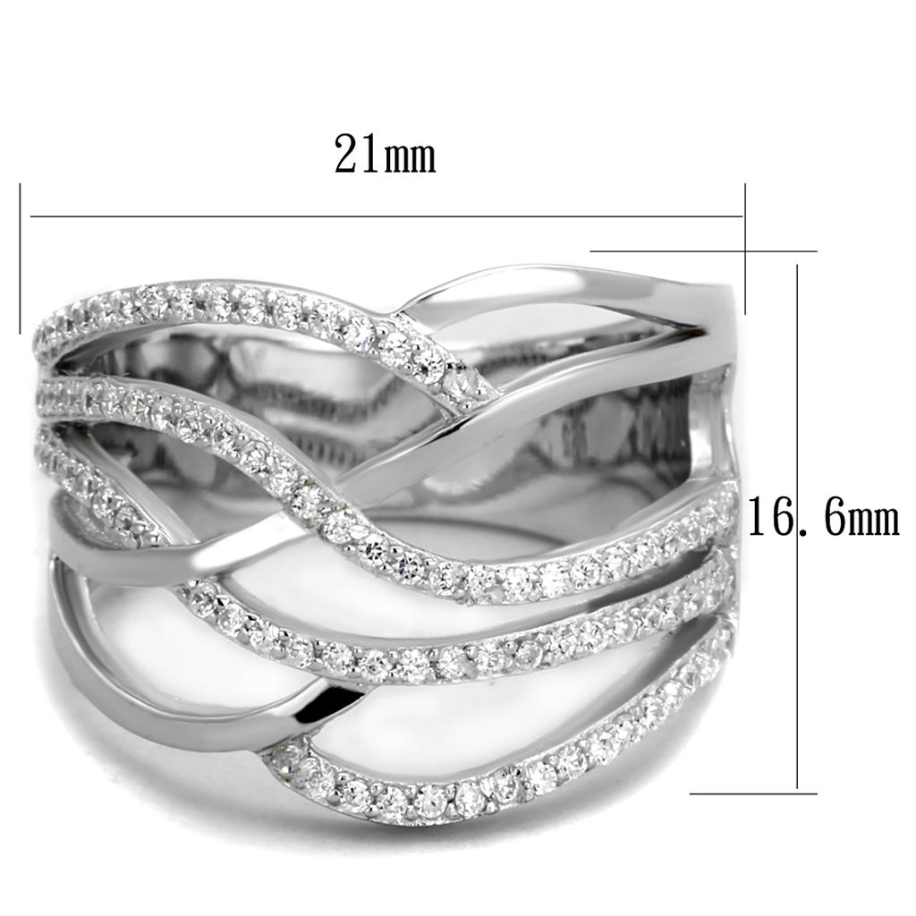 MATS357 - Rhodium 925 Sterling Silver Ring with AAA Grade CZ  in Clear