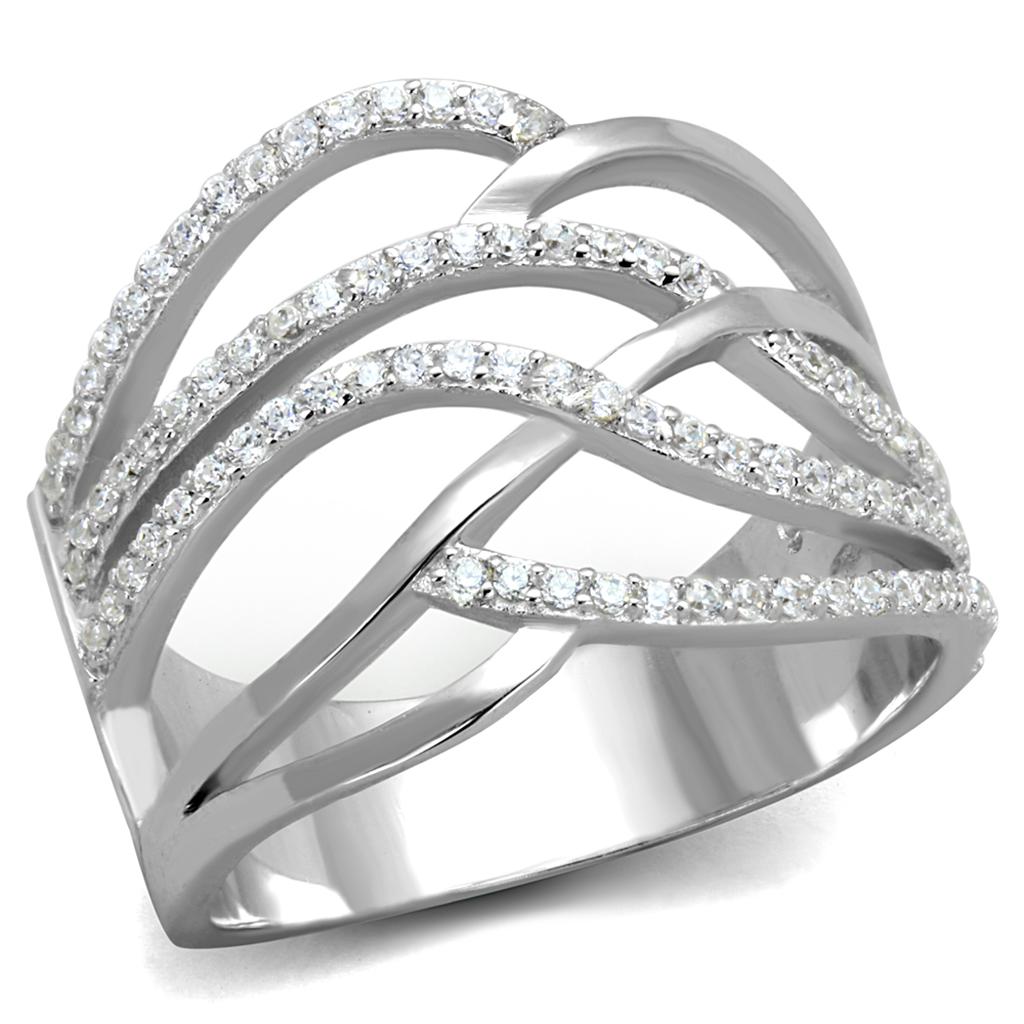 MATS357 - Rhodium 925 Sterling Silver Ring with AAA Grade CZ  in Clear