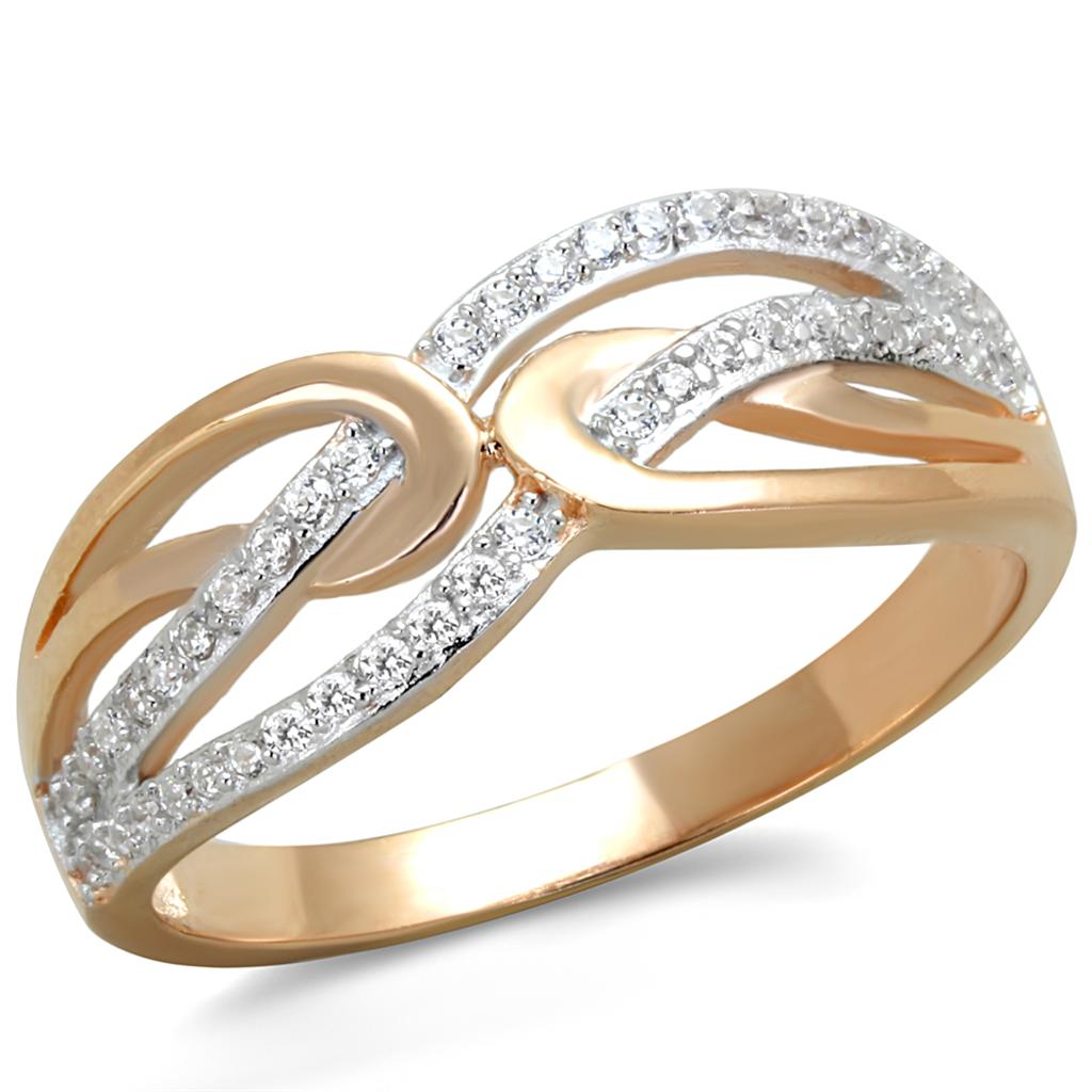 MATS361 - Rose Gold + Rhodium 925 Sterling Silver Ring with AAA Grade CZ  in Clear