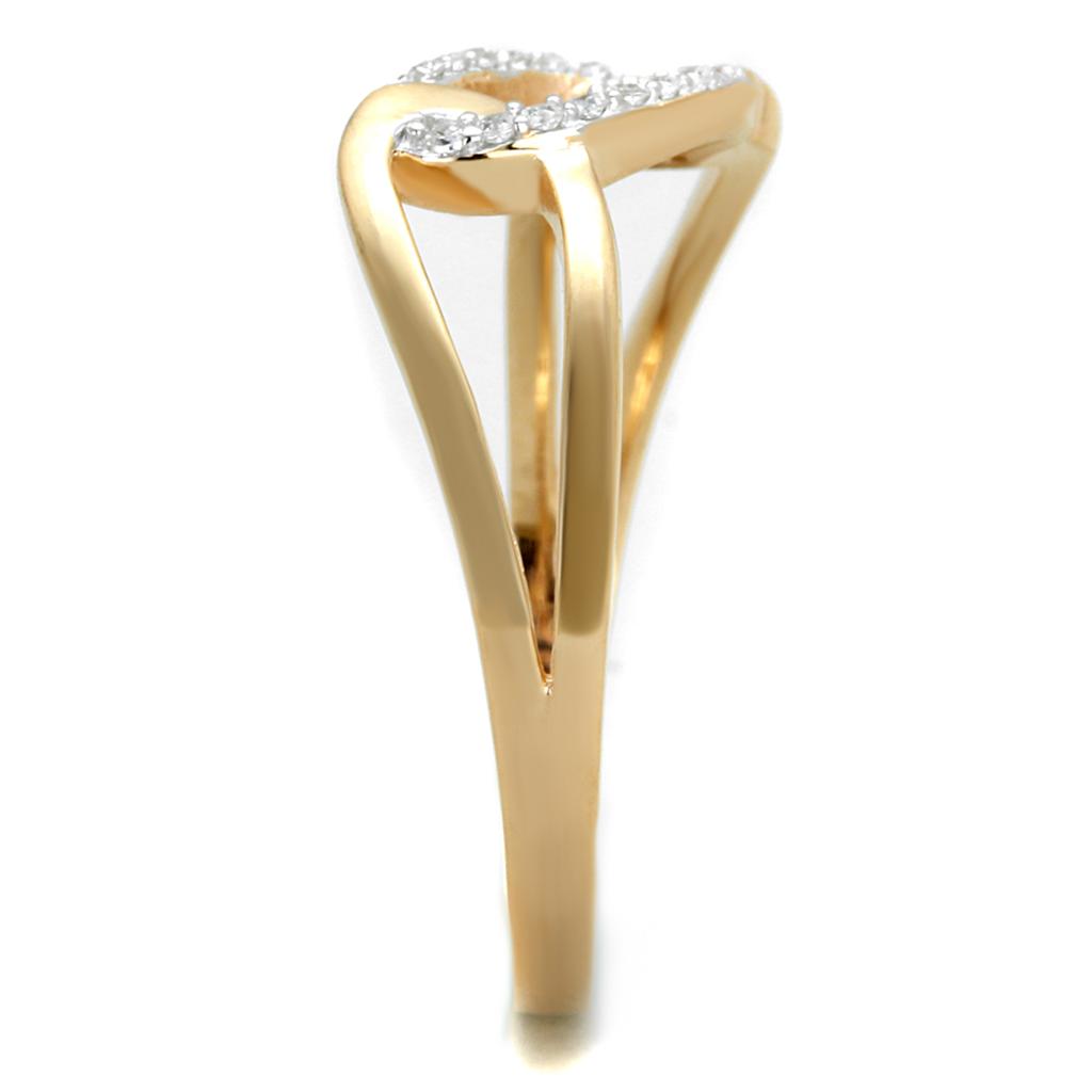 MATS362 - Rose Gold + Rhodium 925 Sterling Silver Ring with AAA Grade CZ  in Clear