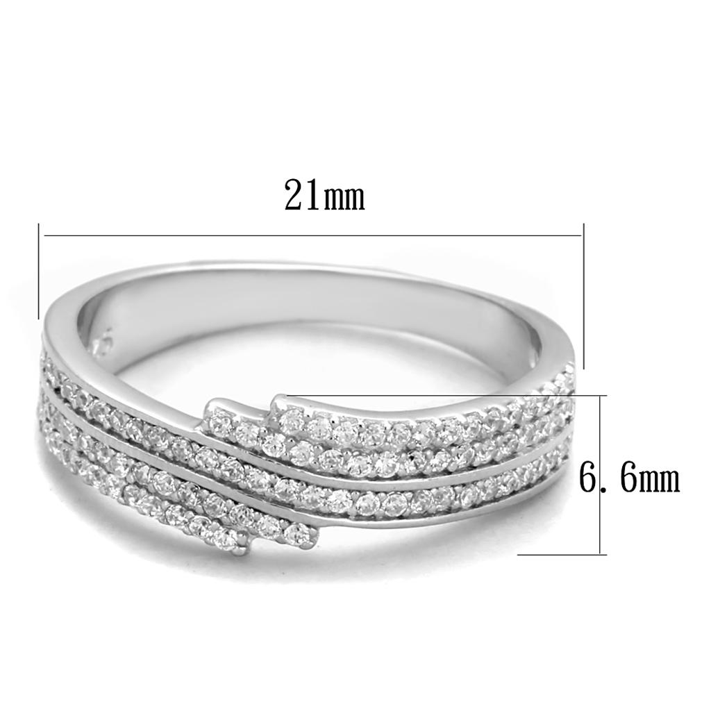 MATS367 - Rhodium 925 Sterling Silver Ring with AAA Grade CZ  in Clear