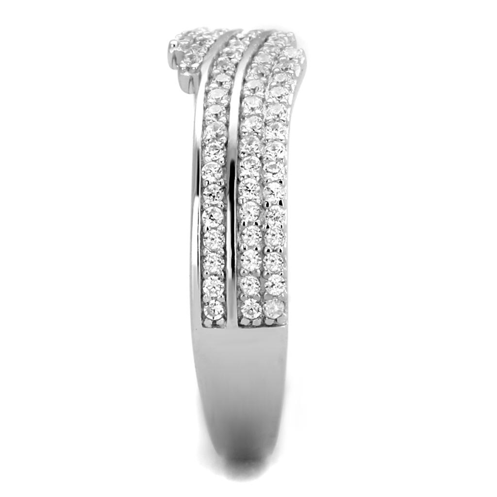MATS367 - Rhodium 925 Sterling Silver Ring with AAA Grade CZ  in Clear