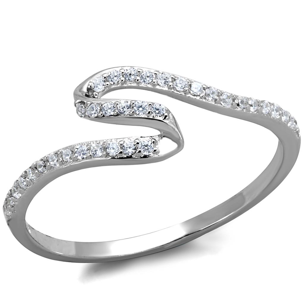 MATS368 - Rhodium 925 Sterling Silver Ring with AAA Grade CZ  in Clear