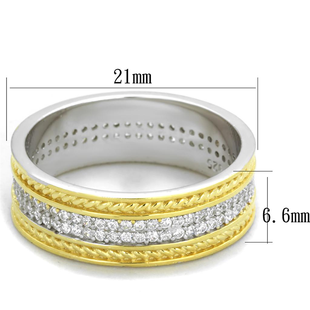 MATS369 - Reverse Two-Tone 925 Sterling Silver Ring with AAA Grade CZ  in Clear