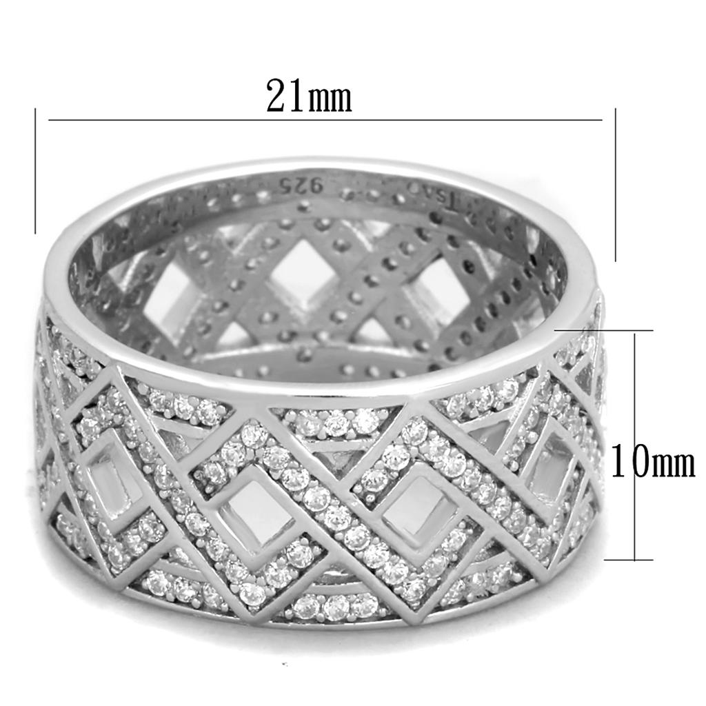 MATS372 - Rhodium 925 Sterling Silver Ring with AAA Grade CZ  in Clear