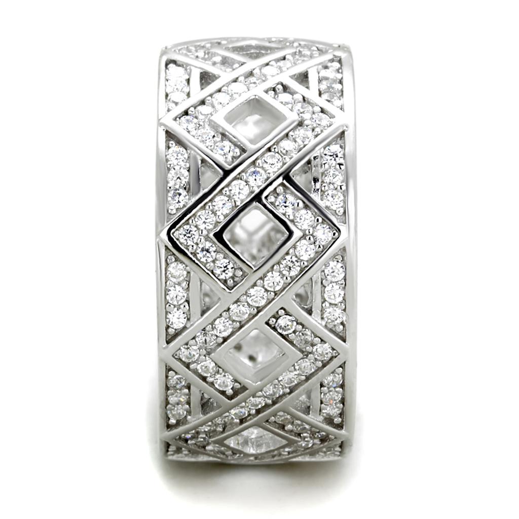 MATS372 - Rhodium 925 Sterling Silver Ring with AAA Grade CZ  in Clear