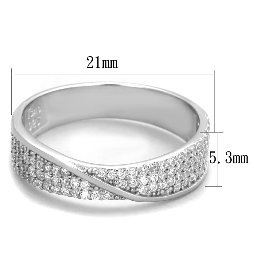 MATS373 - Rhodium 925 Sterling Silver Ring with AAA Grade CZ  in Clear