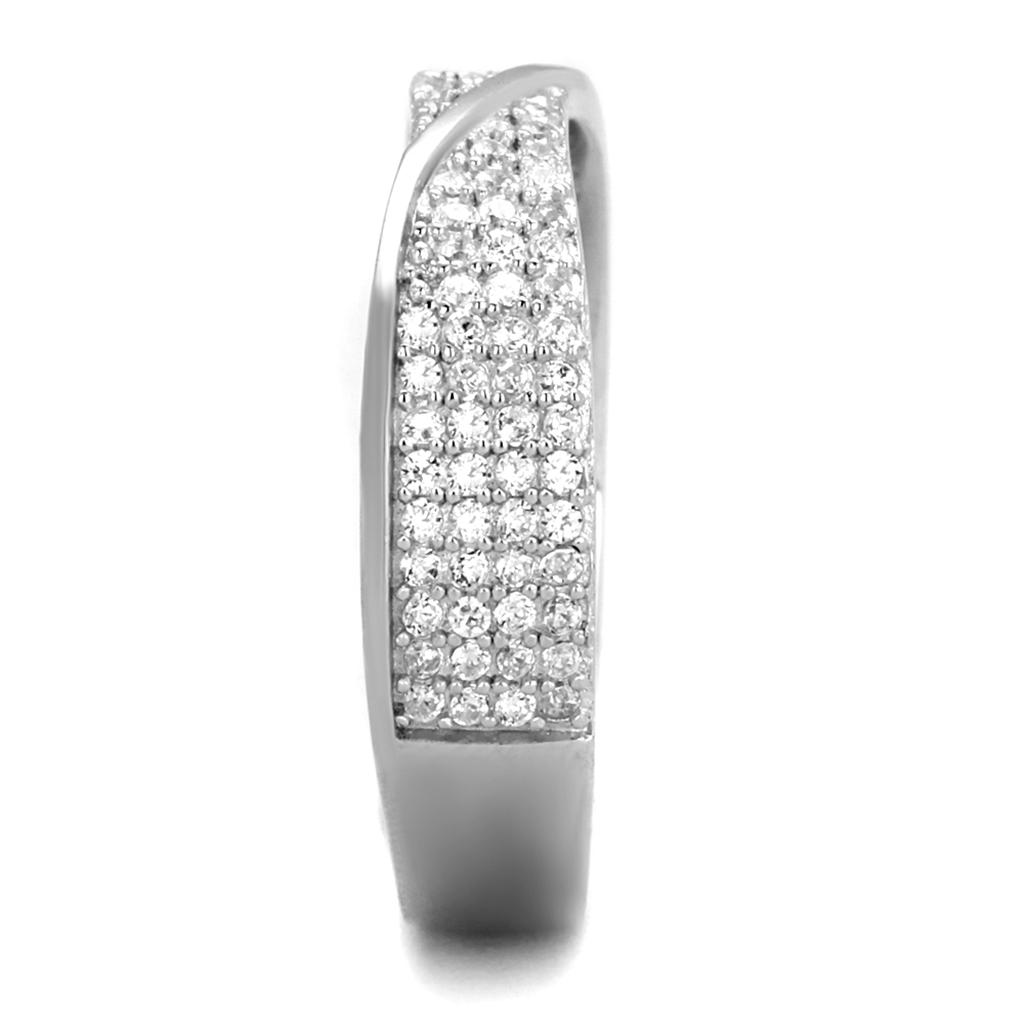 MATS373 - Rhodium 925 Sterling Silver Ring with AAA Grade CZ  in Clear