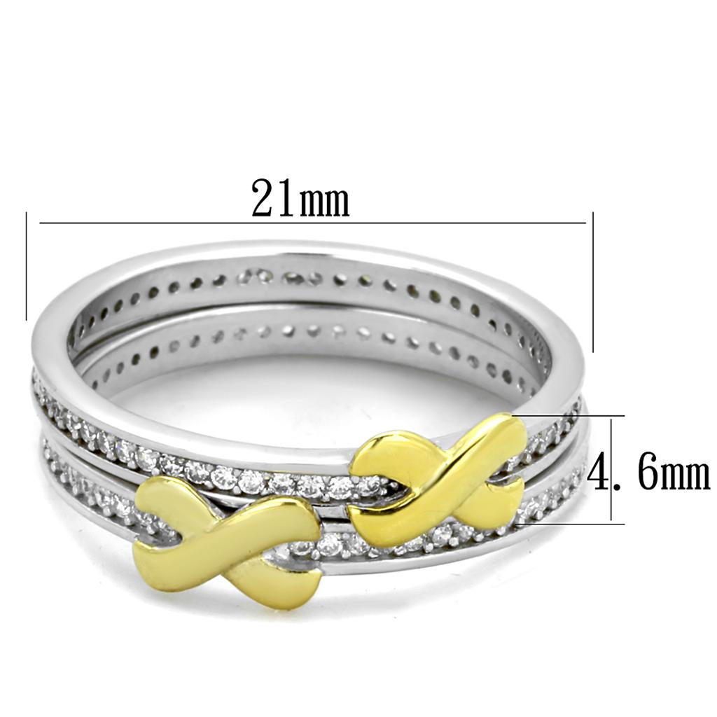 MATS374 - Reverse Two-Tone 925 Sterling Silver Ring with AAA Grade CZ  in Clear