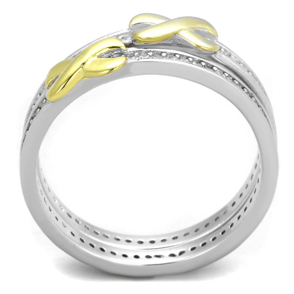 MATS374 - Reverse Two-Tone 925 Sterling Silver Ring with AAA Grade CZ  in Clear