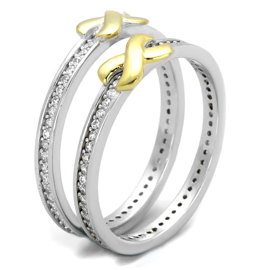 MATS374 - Reverse Two-Tone 925 Sterling Silver Ring with AAA Grade CZ  in Clear