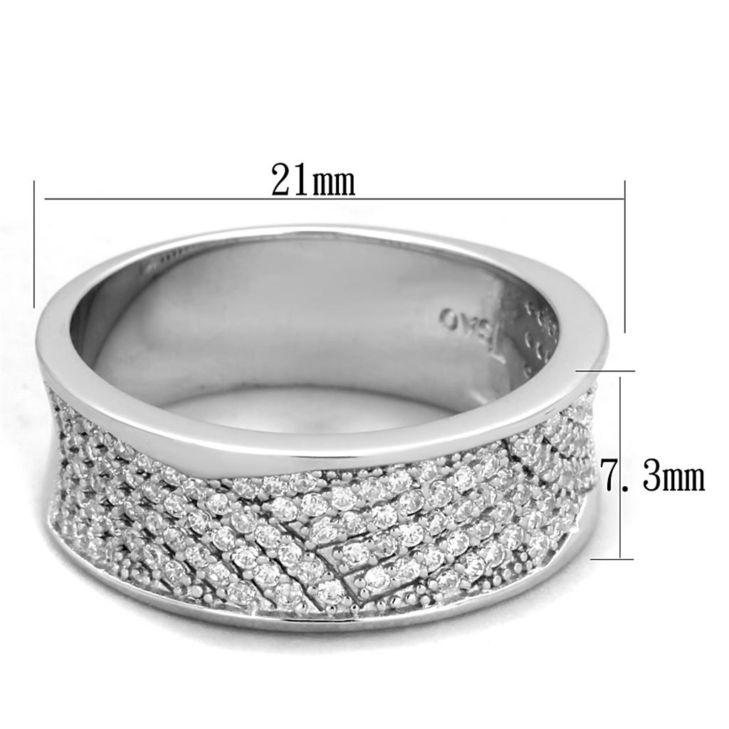 MATS376 - Rhodium 925 Sterling Silver Ring with AAA Grade CZ  in Clear