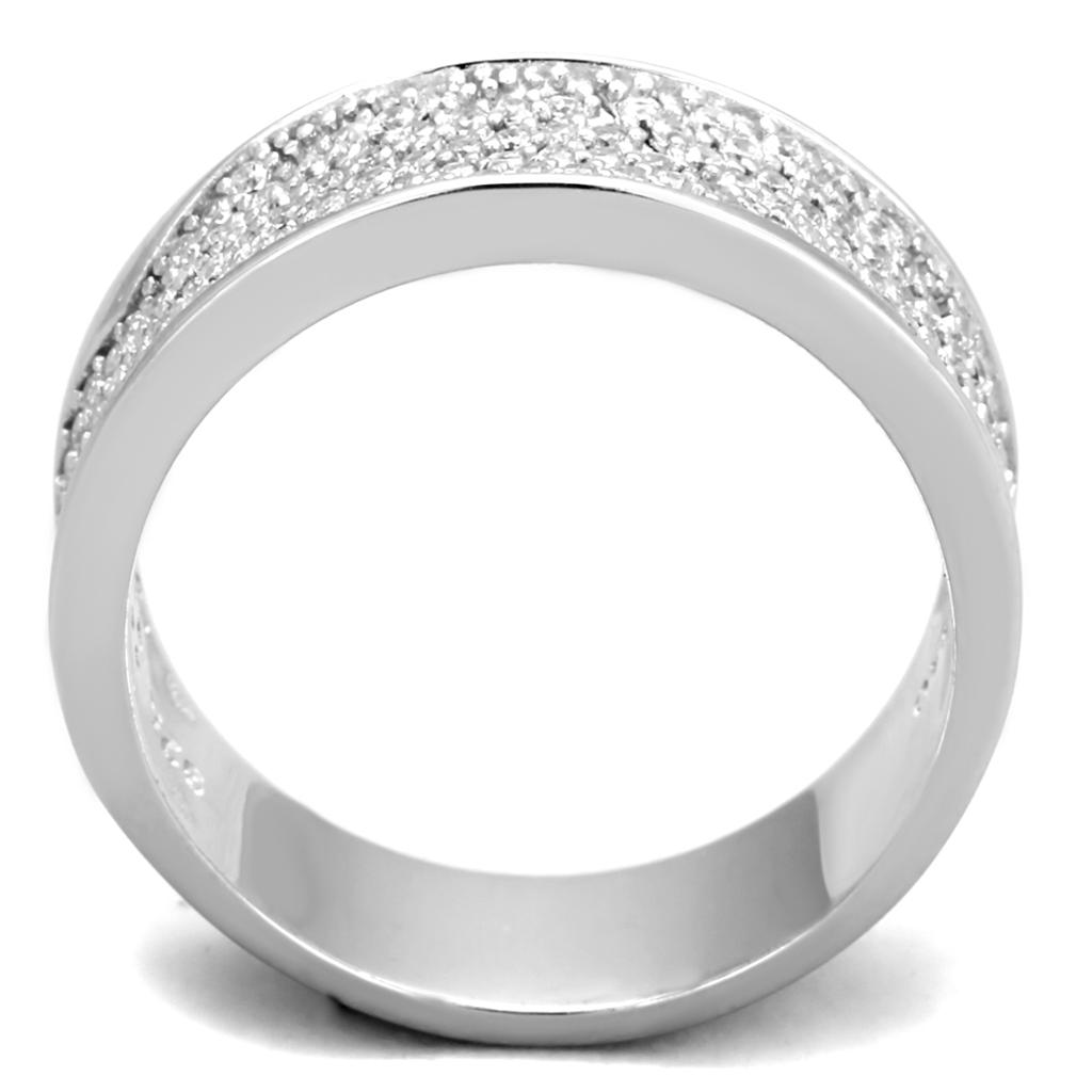 MATS376 - Rhodium 925 Sterling Silver Ring with AAA Grade CZ  in Clear
