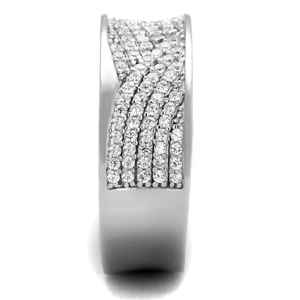 MATS376 - Rhodium 925 Sterling Silver Ring with AAA Grade CZ  in Clear