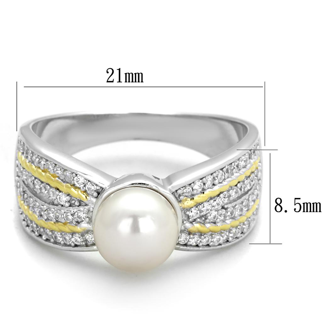 MATS377 - Reverse Two-Tone 925 Sterling Silver Ring with Synthetic Pearl in White