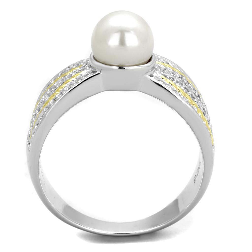 MATS377 - Reverse Two-Tone 925 Sterling Silver Ring with Synthetic Pearl in White