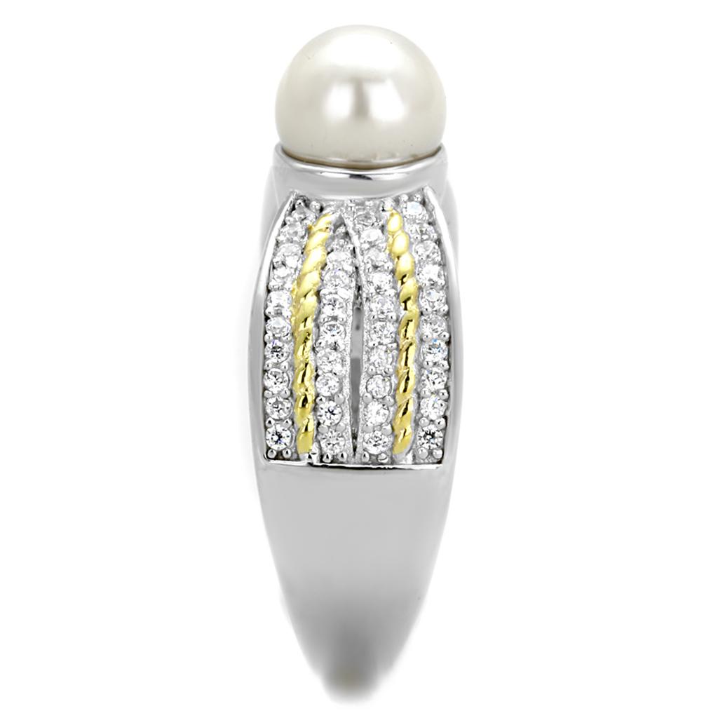 MATS377 - Reverse Two-Tone 925 Sterling Silver Ring with Synthetic Pearl in White
