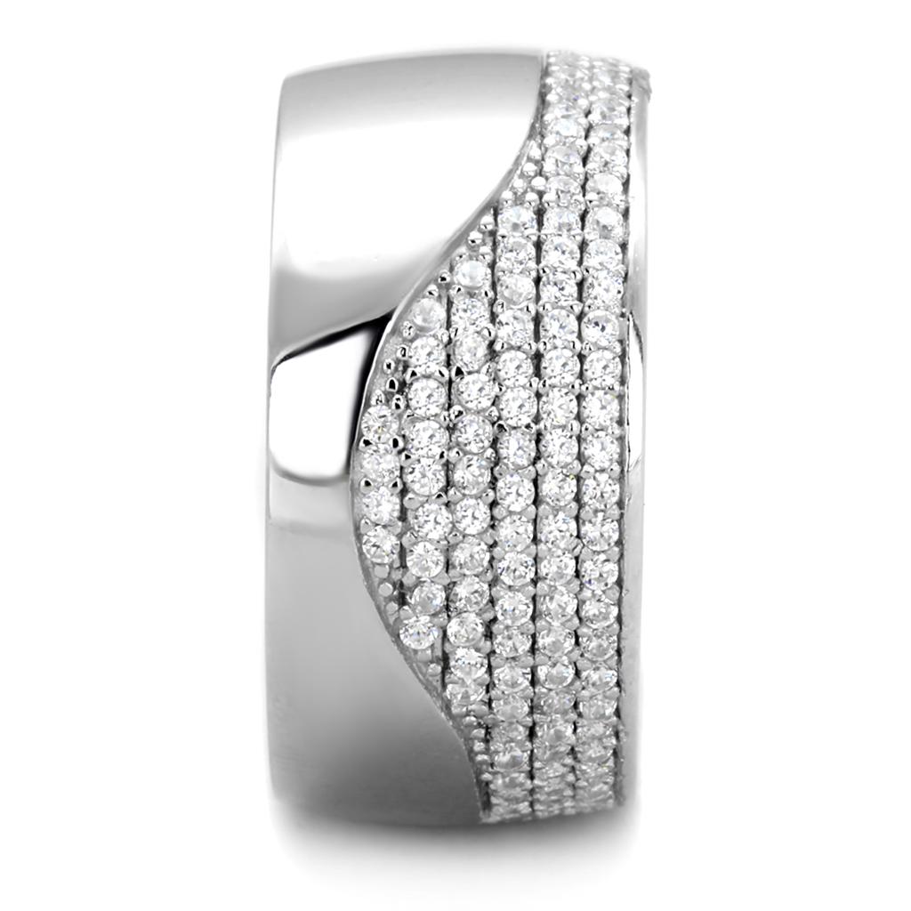 MATS378 - Rhodium 925 Sterling Silver Ring with AAA Grade CZ  in Clear
