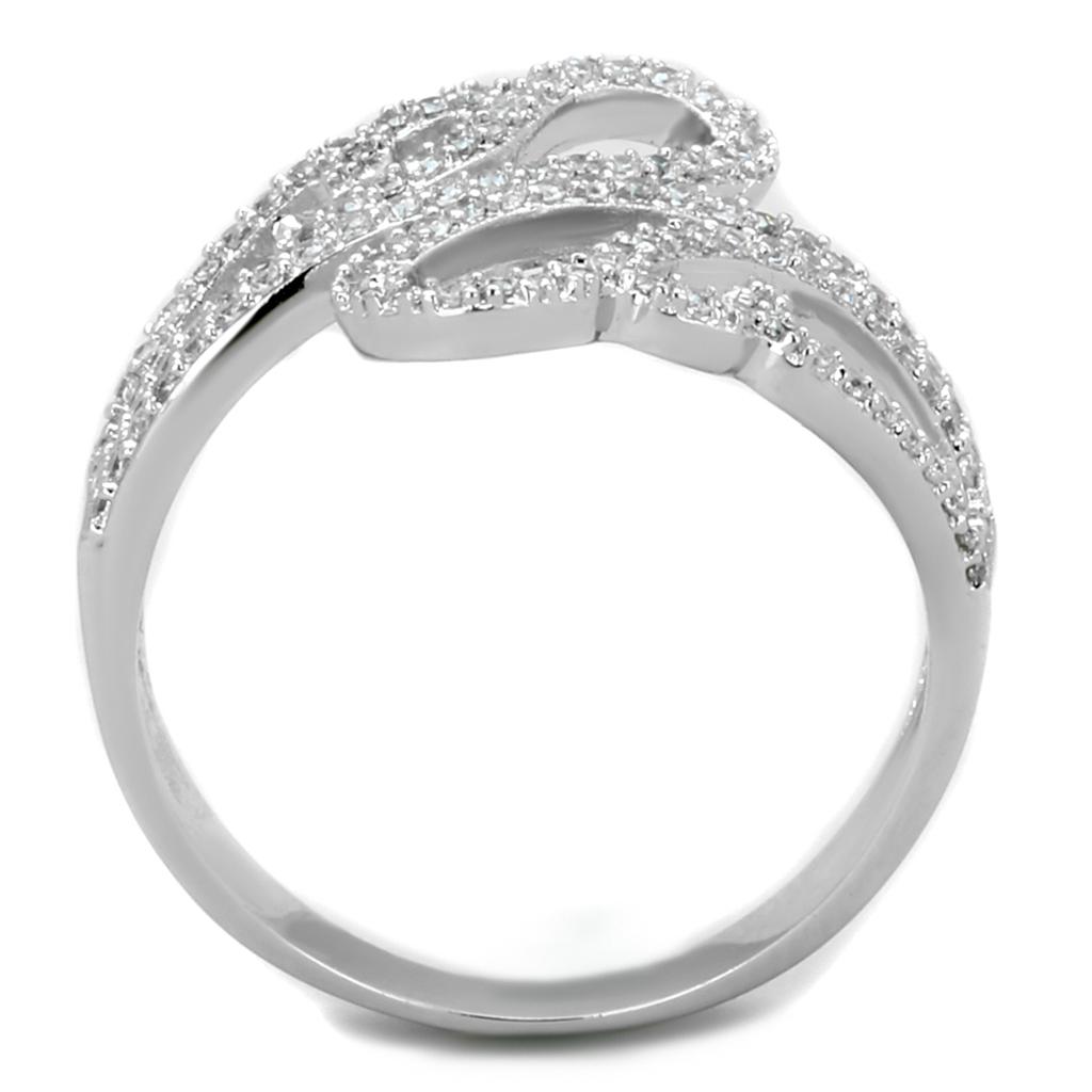 MATS383 - Rhodium 925 Sterling Silver Ring with AAA Grade CZ  in Clear