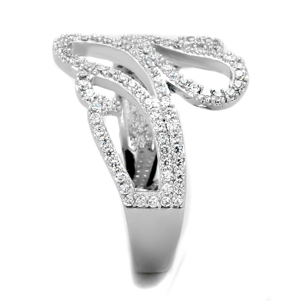 MATS383 - Rhodium 925 Sterling Silver Ring with AAA Grade CZ  in Clear