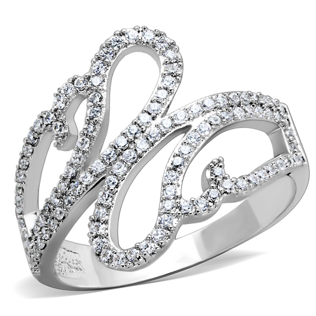 MATS383 - Rhodium 925 Sterling Silver Ring with AAA Grade CZ  in Clear