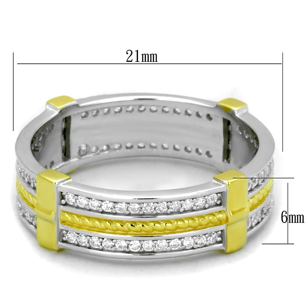 MATS384 - Reverse Two-Tone 925 Sterling Silver Ring with AAA Grade CZ  in Clear