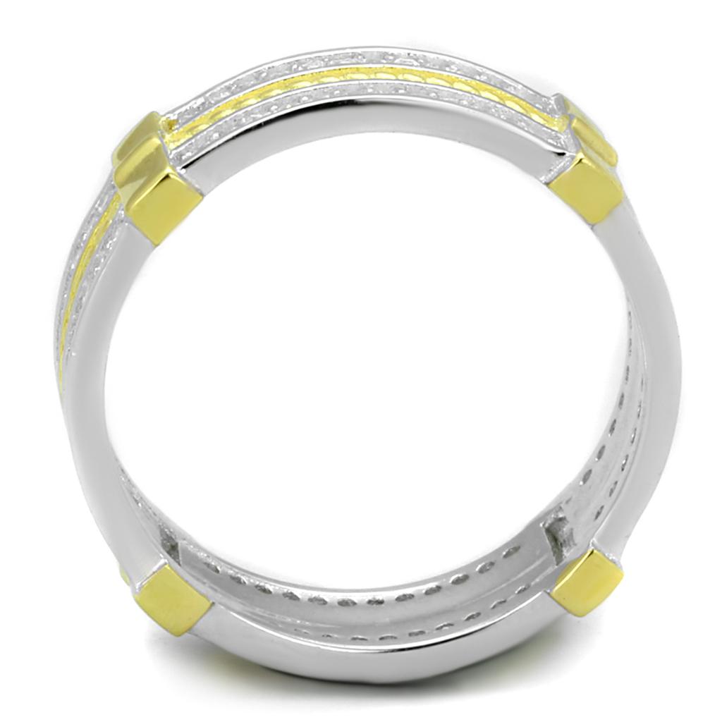 MATS384 - Reverse Two-Tone 925 Sterling Silver Ring with AAA Grade CZ  in Clear