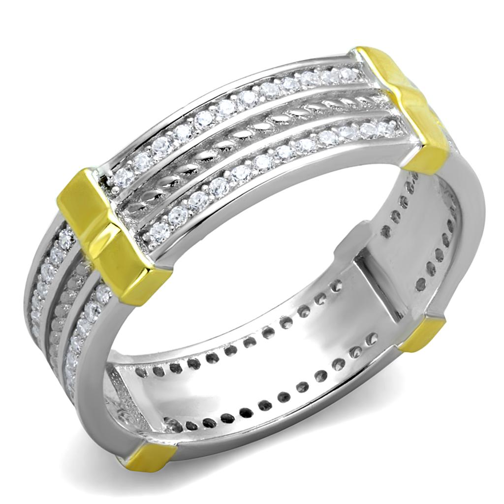 MATS384 - Reverse Two-Tone 925 Sterling Silver Ring with AAA Grade CZ  in Clear