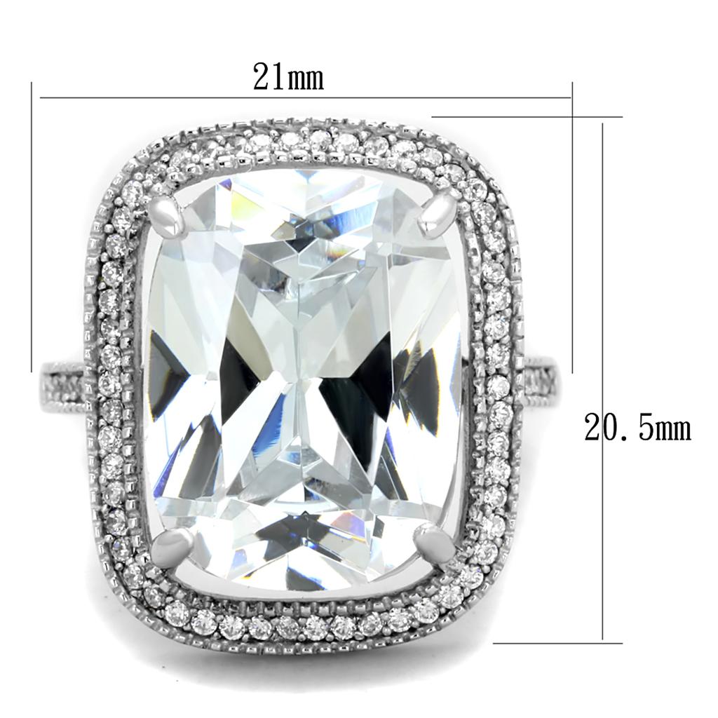 MATS391 - Rhodium 925 Sterling Silver Ring with AAA Grade CZ  in Clear