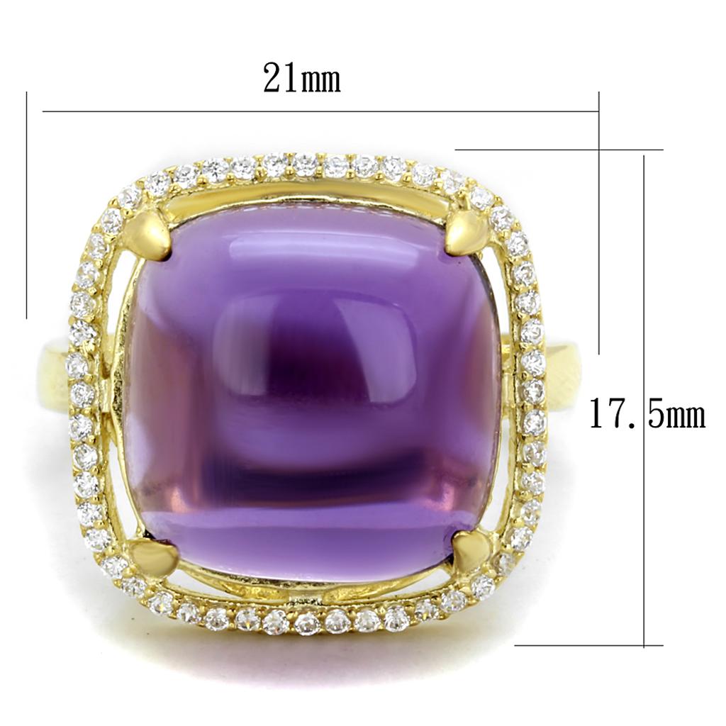 MATS392 - Gold 925 Sterling Silver Ring with Synthetic Synthetic Glass in Amethyst