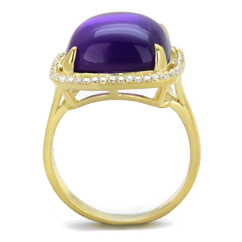 MATS392 - Gold 925 Sterling Silver Ring with Synthetic Synthetic Glass in Amethyst