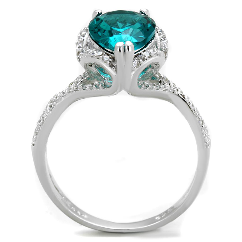 MATS394 - Rhodium 925 Sterling Silver Ring with Synthetic Synthetic Glass in Blue Zircon